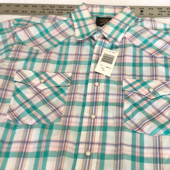 Vintage short sleeve Saddle King Western pearl button large. 16 1/2 regular - Picture 3 of 9